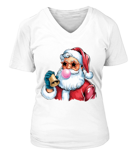Christmas Santa Bell Vintage Christmas V-neck T-Shirt Woman