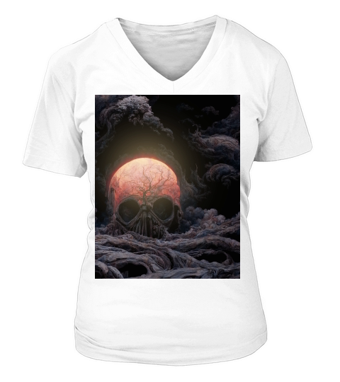 Skull With The Great Wave Off Kanagawa V-neck T-Shirt Woman