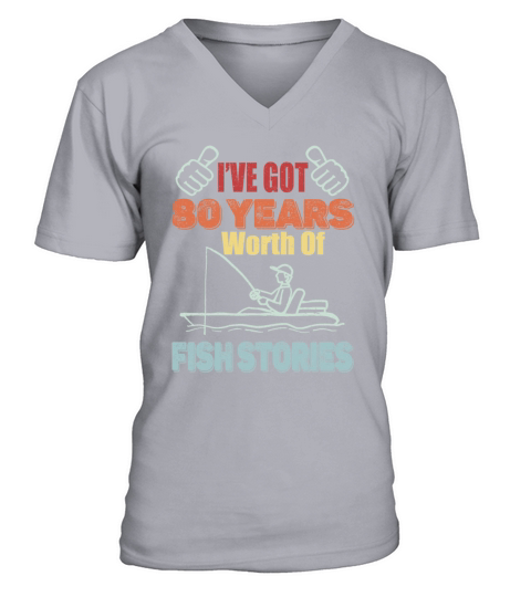 80 Years Worth Of Fish Stories-1941 Birthday Gift V-Neck T-shirt
