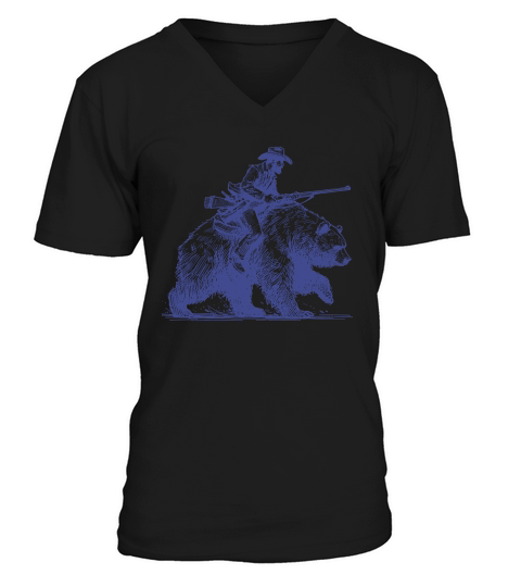 Cowboy Riding Bear L vBlue V-Neck T-shirt