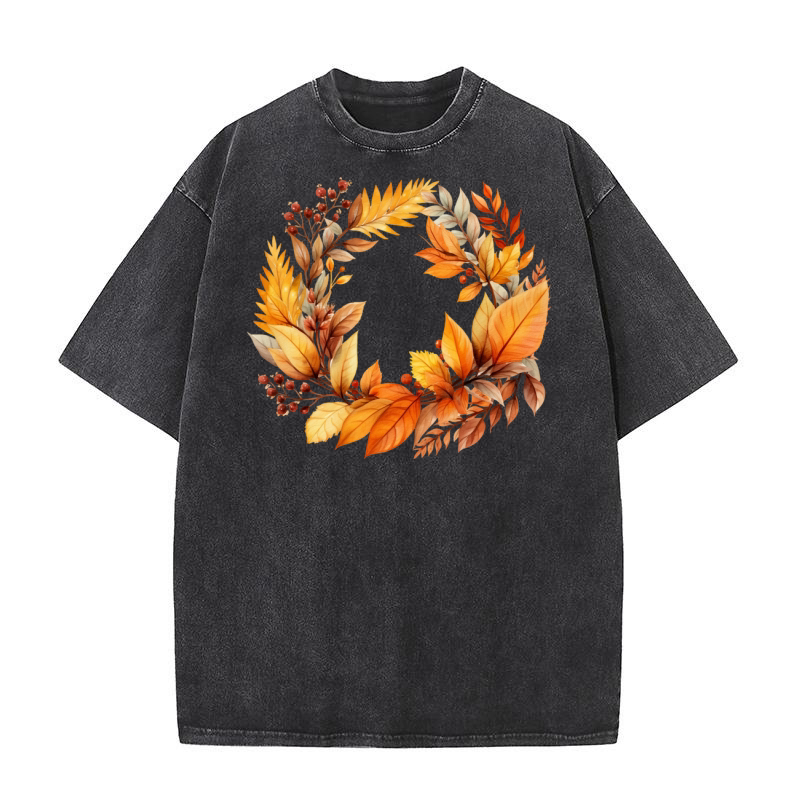 Autumn Fall Floral Frame 07 Washed T-Shirt