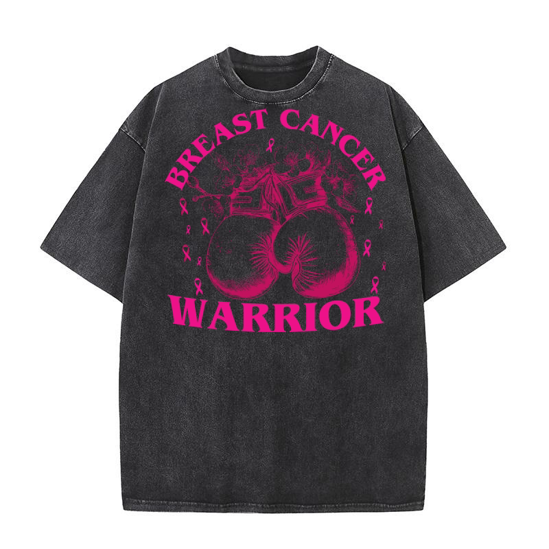 Breast Cancer Warrior Boxing Gloves Washed T-Shirt