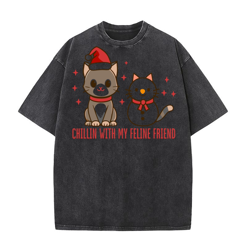 CHILLIN With My Feline Friend Washed T-Shirt