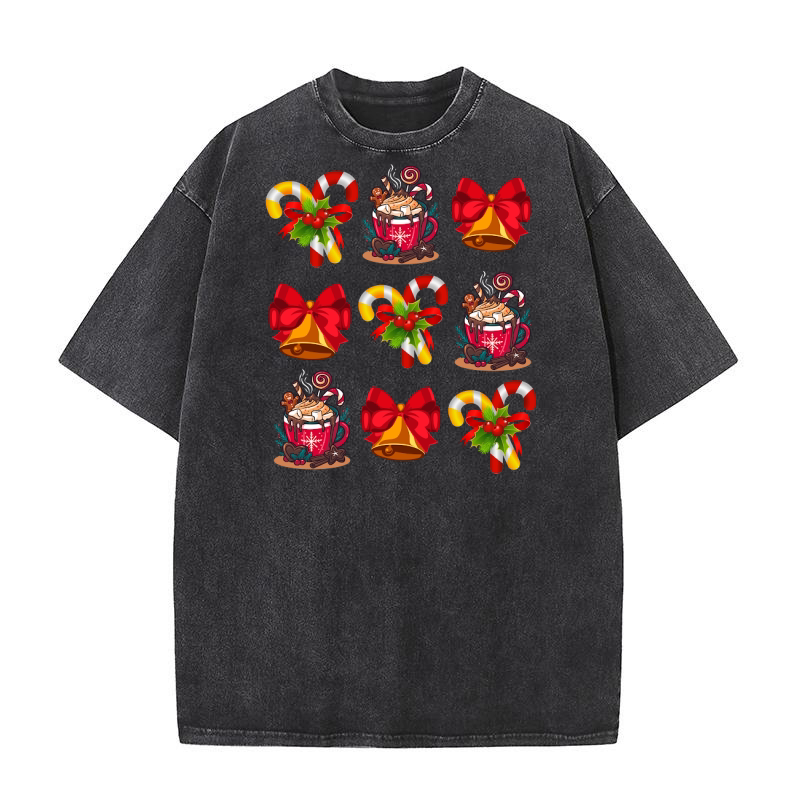Coquette Cake Christmas Candy Bow Washed T-Shirt