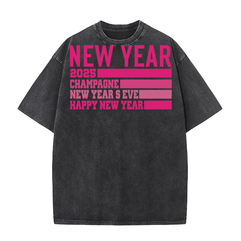 Happy New Year 2025 Champagne New Years Eve Washed T-Shirt