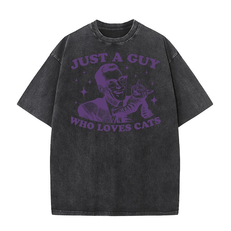 Just A Guy Who Loves Cats L Violet Washed T-Shirt