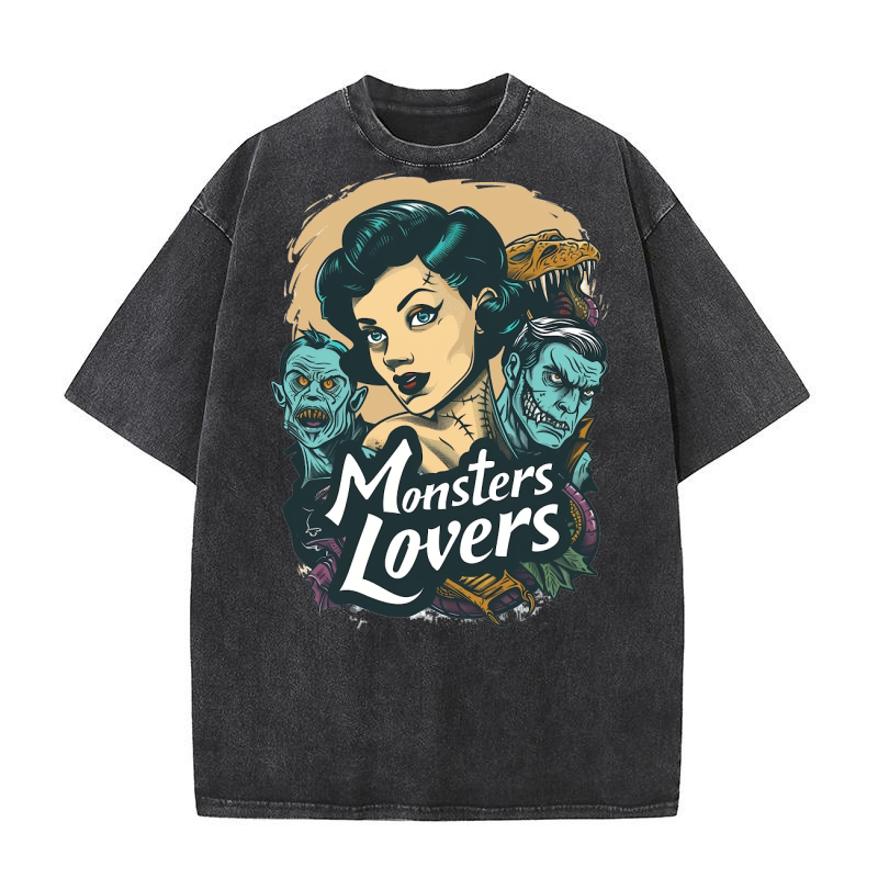 Monster Lover Vintage Halloween Washed T-Shirt
