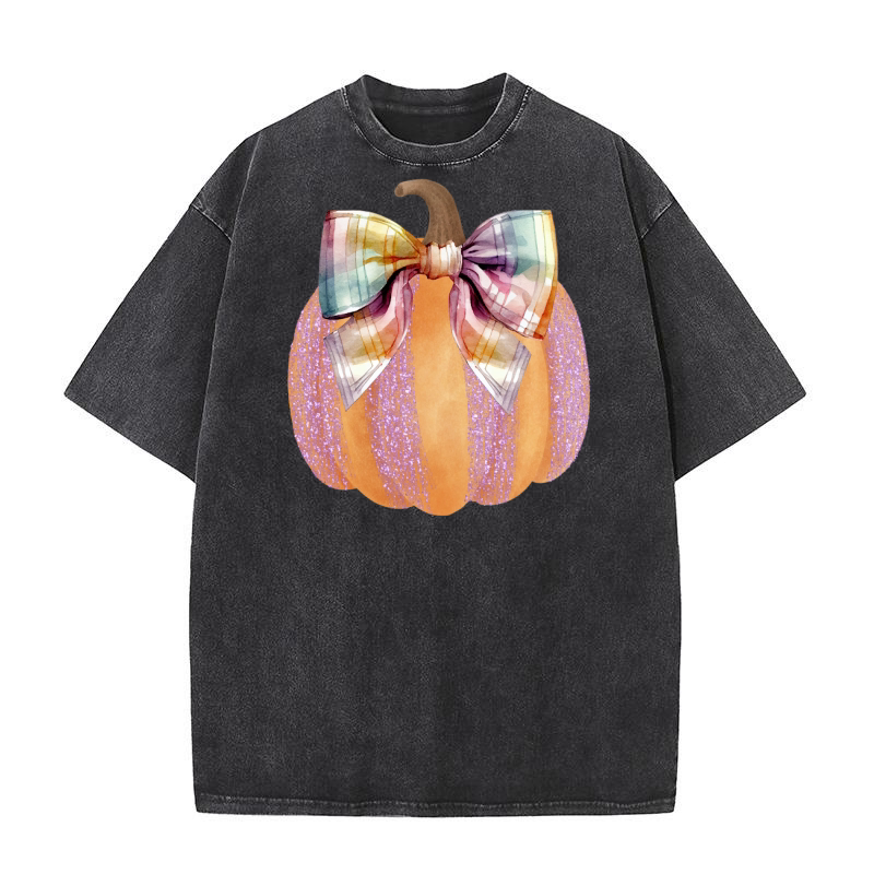 Plaid Glitter Pumpkin Washed T-Shirt
