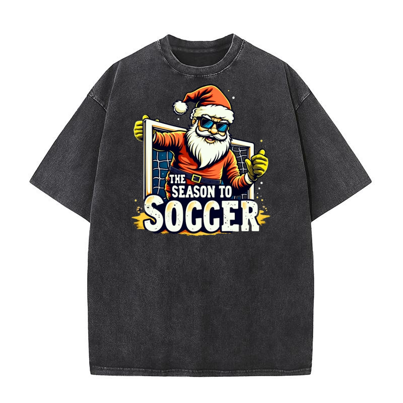 Santa Claus as Soccer Goalkeeper Washed T-Shirt