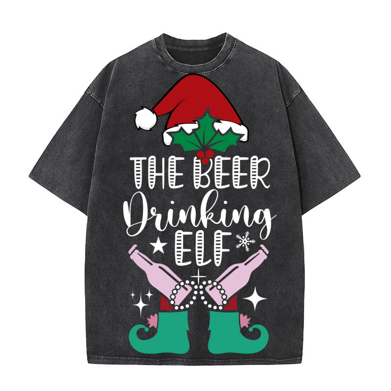 THE BEER DRINKING ELF VECTOR 9 Washed T-Shirt