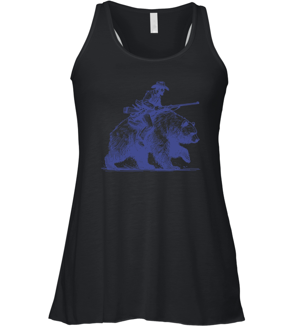 Cowboy Riding Bear L vBlue Women's Flowy Tank Top