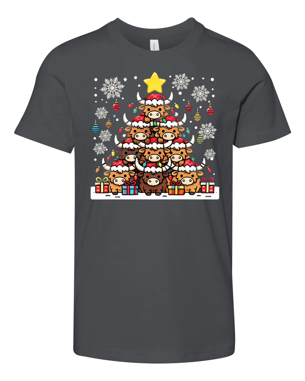 Scottish Highland Cow Christmas 1 Youth Unisex Jersey Tee