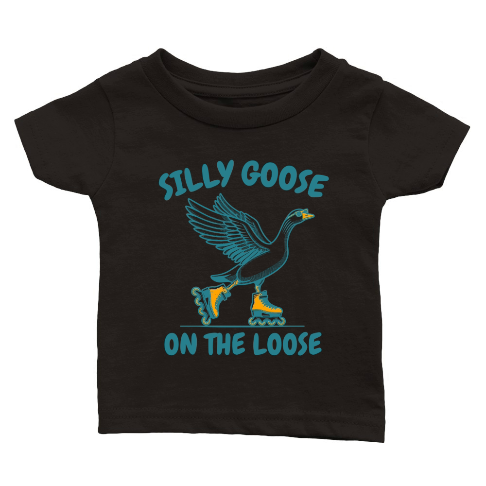 Goose Playing Retro Rollerblade L Green Classic Baby Crewneck T-shirt