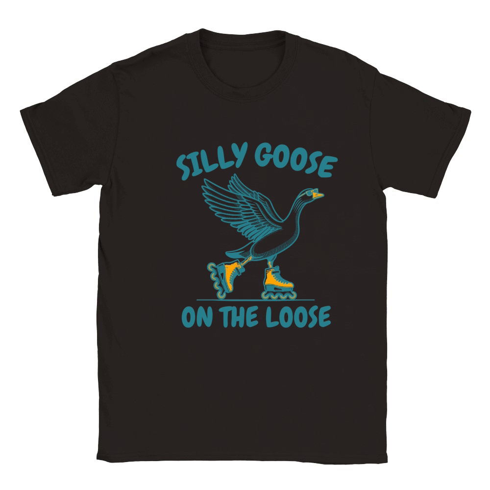 Goose Playing Retro Rollerblade L Green Classic Kids Crewneck T-shirt