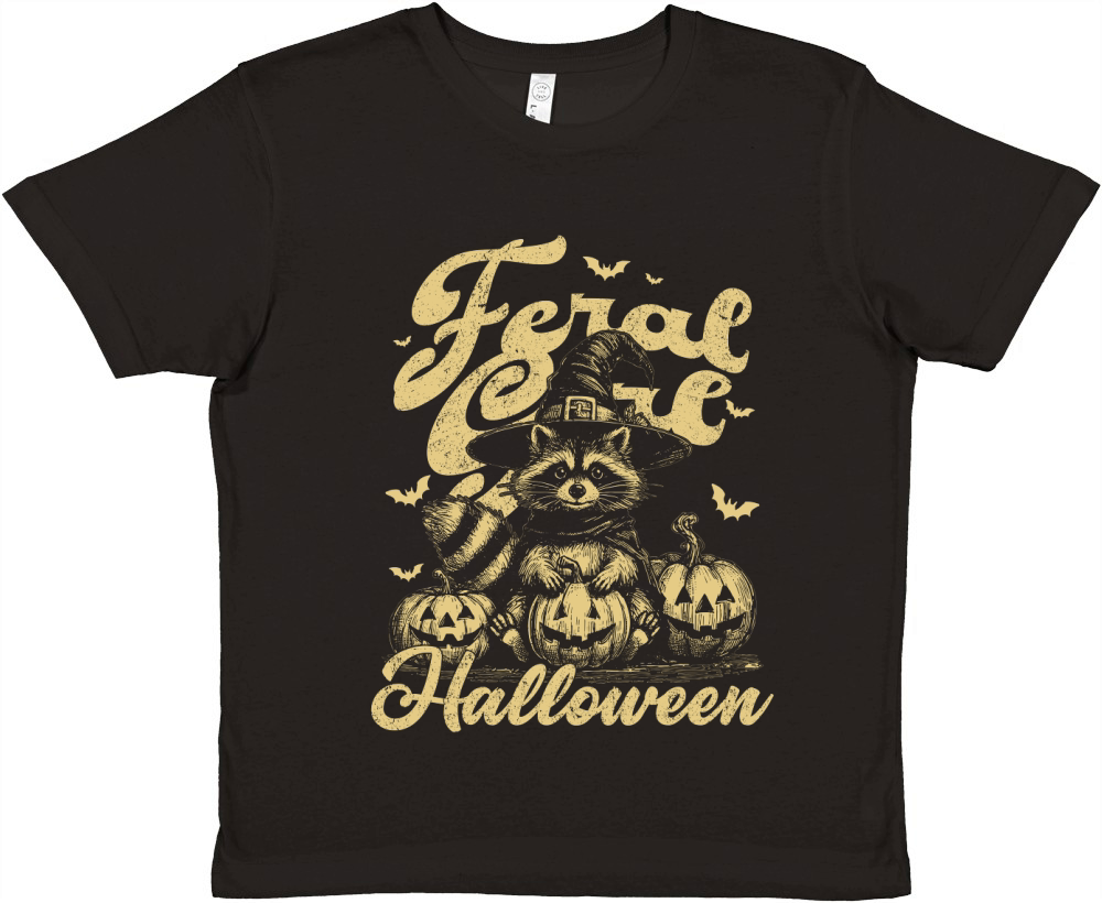 Feral girl Halloween Raccoon D Yellow Premium Kids Crewneck T-shirt