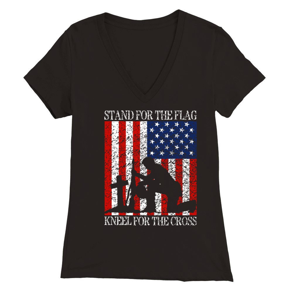 I Stand For The Flag And Kneel For The Cross Tee Premium Womens V-Neck T-shirt