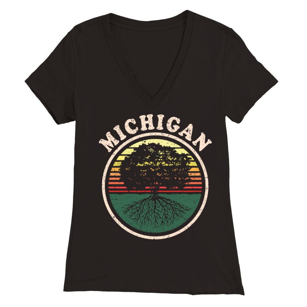 Michigan Vintage Sunset Roots Outdoors Souvenir Premium Womens V-Neck T-shirt