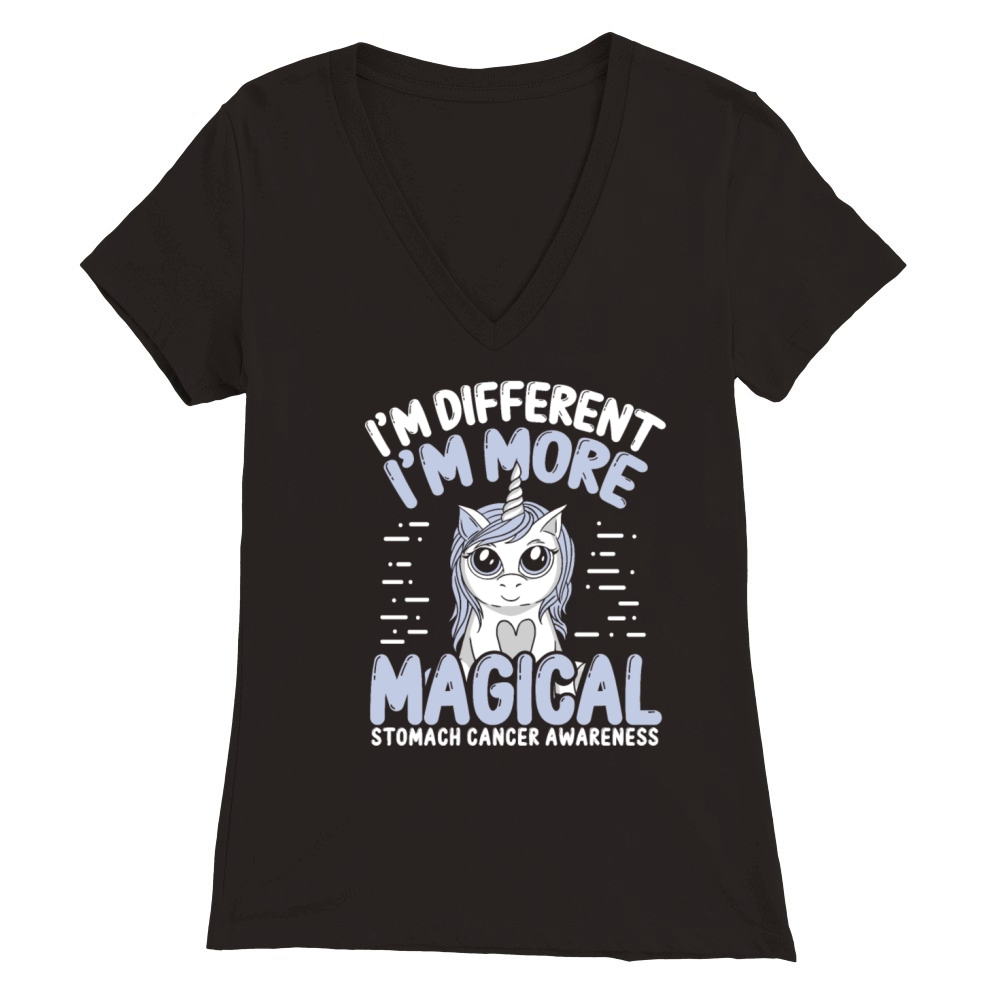 Stomach Cancer Awareness Unicorn Periwinkle Ribbon Premium Womens V-Neck T-shirt
