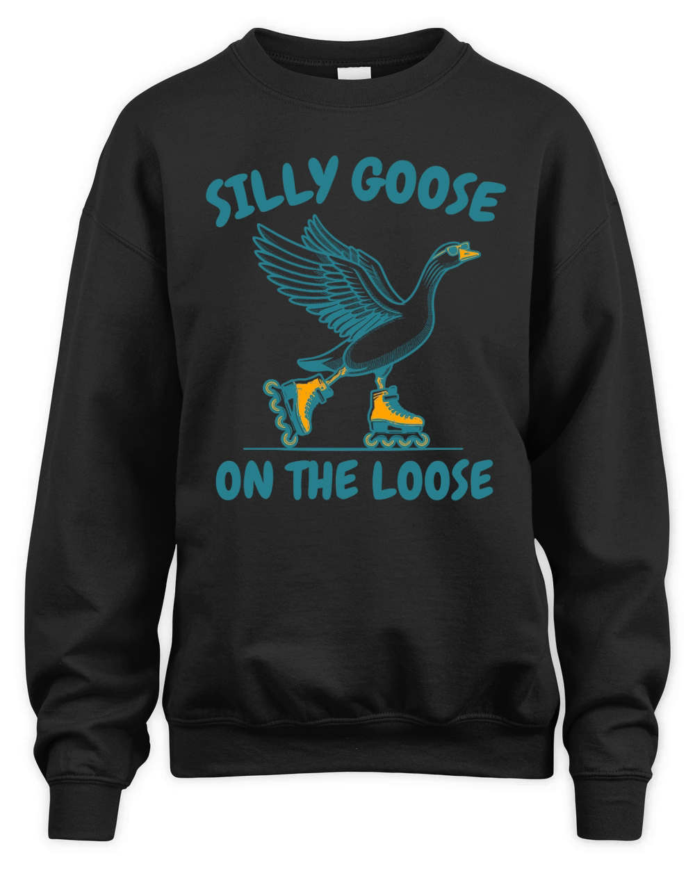 Goose Playing Retro Rollerblade L Green Unisex Premium Crewneck Sweatshirt