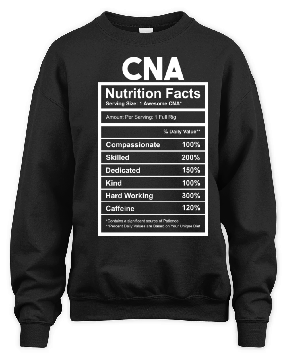 Nutrition Facts Certified Nursing Assistant Unisex Premium Crewneck Sweatshirt