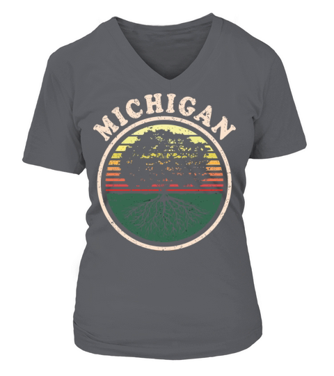 Michigan Vintage Sunset Roots Outdoors Souvenir V-neck T-Shirt Woman