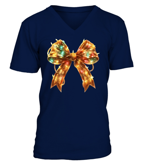Christmas Light Gold Coquette Bow 1 V-Neck T-shirt