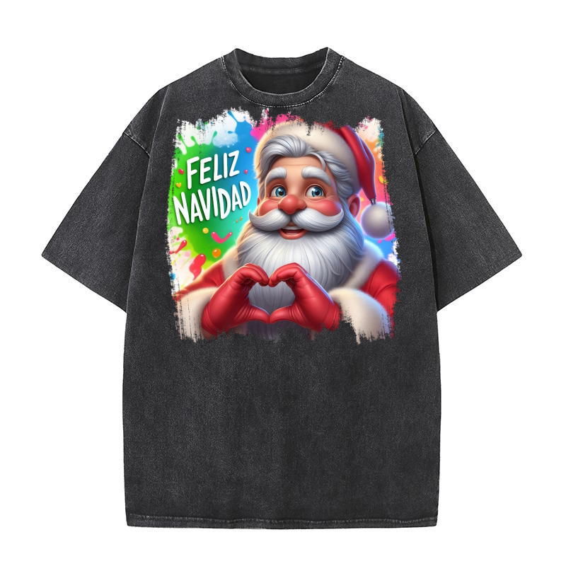 Feliz Navidad Funny Christmas Desing 4 (1) Washed T-Shirt