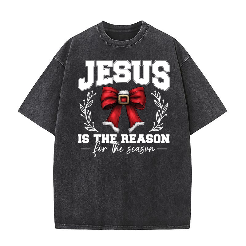 Jesus 18 The Reason Christian Christmas Bow 02 Washed T-Shirt