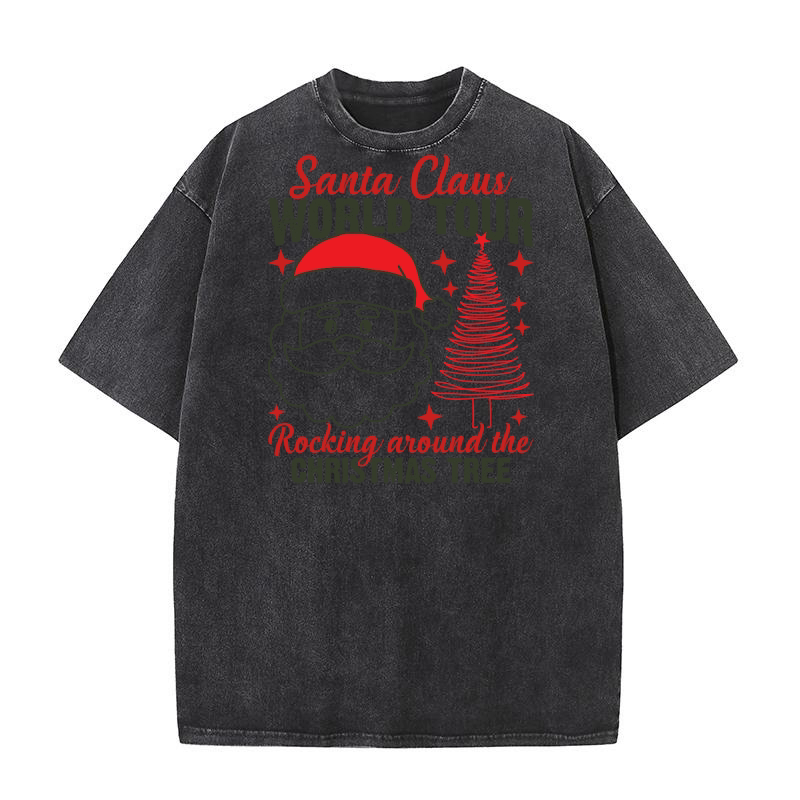 Santa Claus WORLD TOUR Rocking around the CHRISTMAS TREE Washed T-Shirt