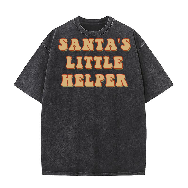 Santas Little Helper Retro Brown Washed T-Shirt