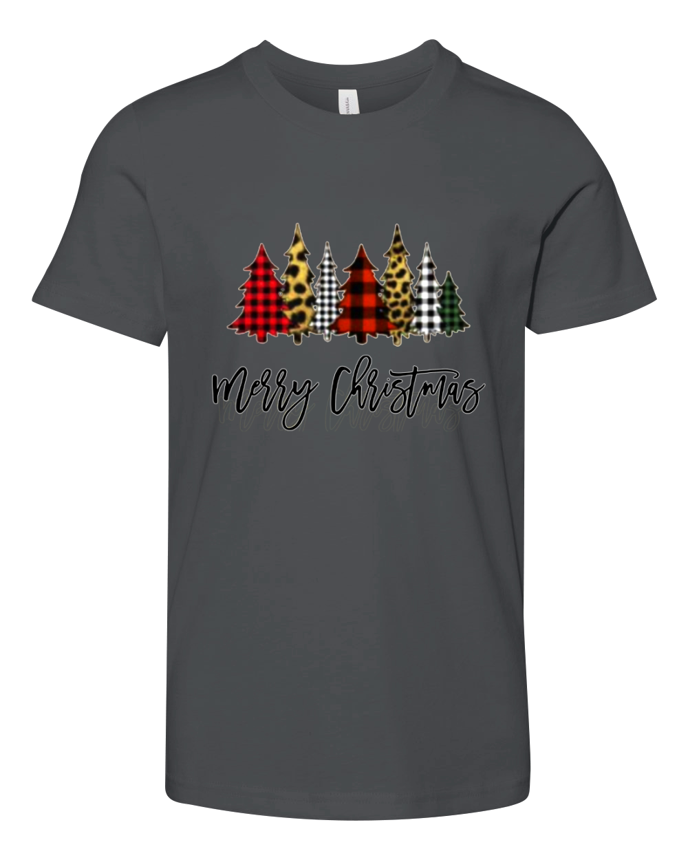 Merry Christmas - Buffalo Plaid Trees - Leopard Print Trees Youth Unisex Jersey Tee