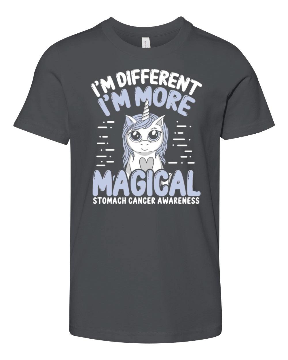 Stomach Cancer Awareness Unicorn Periwinkle Ribbon Youth Unisex Jersey Tee