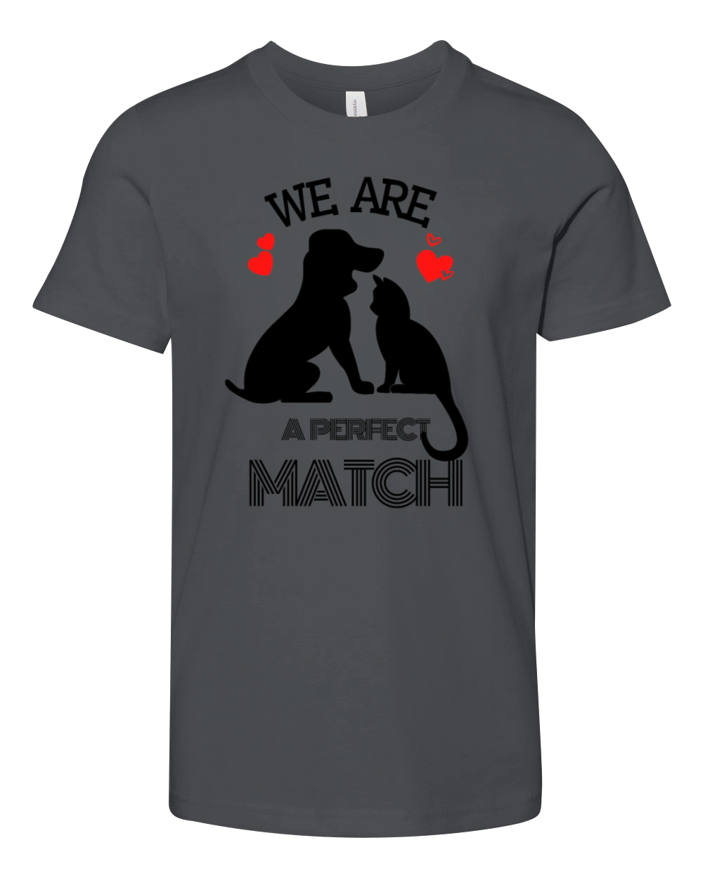 We are a perfect match dog and cat Valentine’s day Youth Unisex Jersey Tee