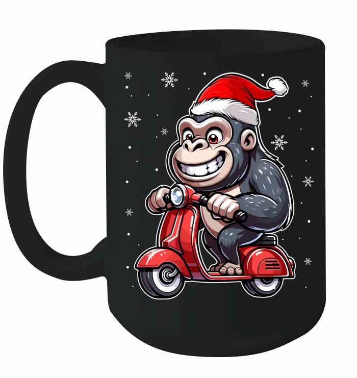 adorable gorilla Riding Scooter wearing santa hat 1 Ceramic Mug