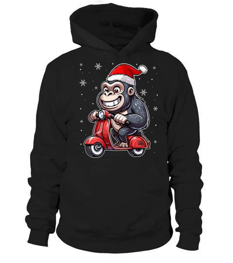 adorable gorilla Riding Scooter wearing santa hat 1 Hoodie Unisex