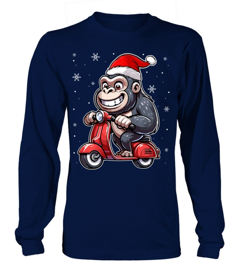 adorable gorilla Riding Scooter wearing santa hat 1 Long sleeved Unisex