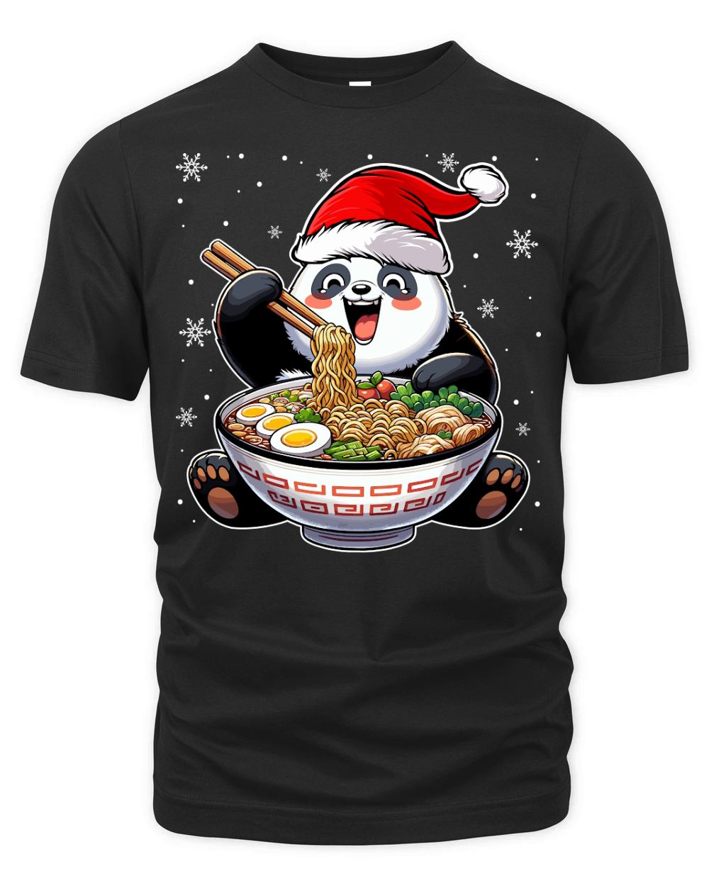 adorable panda eating ramen wearing santa hat 1 Organic Unisex T-shirt