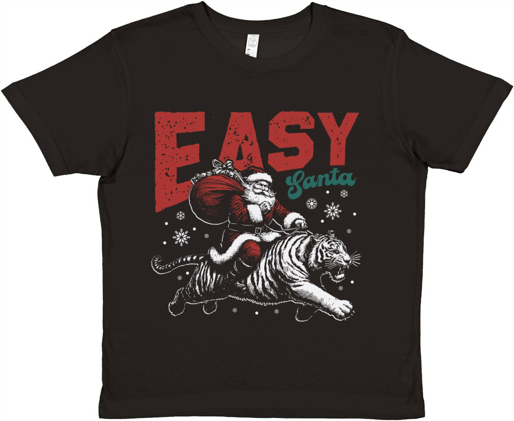Easy Santa Riding Tiger D Color White Tiger Premium Kids Crewneck T-shirt