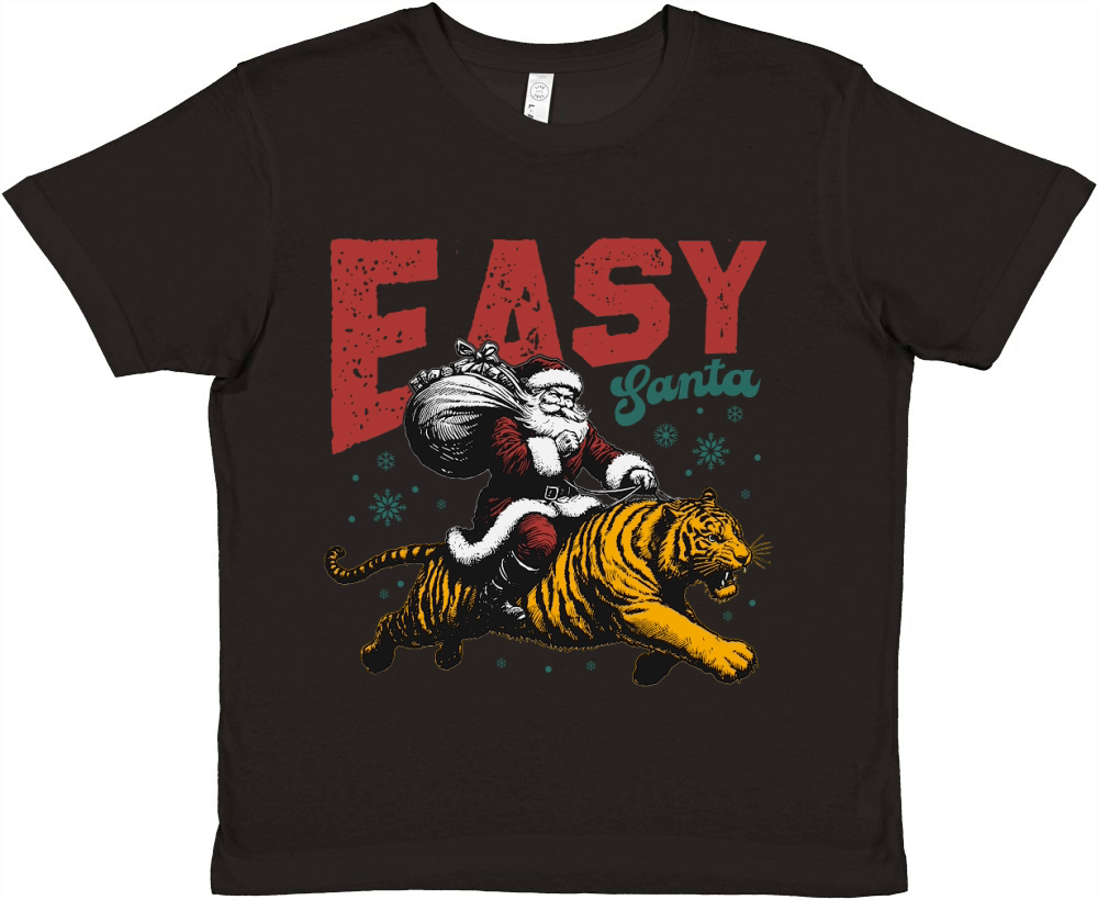 Easy Santa Riding Tiger L Color Premium Kids Crewneck T-shirt