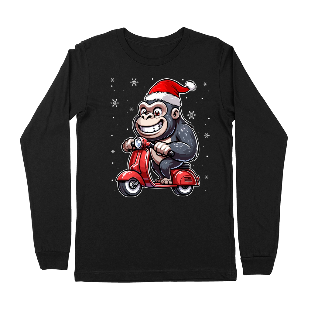 adorable gorilla Riding Scooter wearing santa hat 1 Premium Long Sleeve
