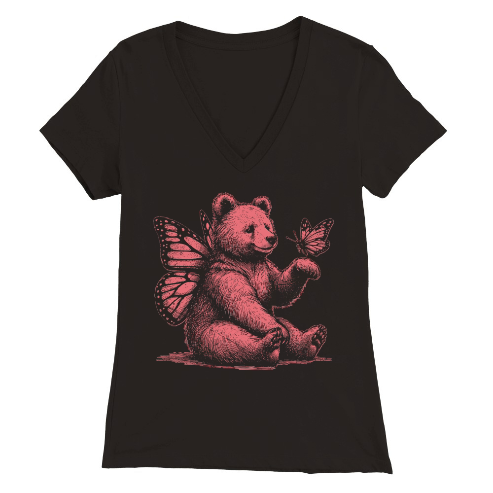 Bear With Butterfly Wings Vintage D Red GR Premium Womens V-Neck T-shirt