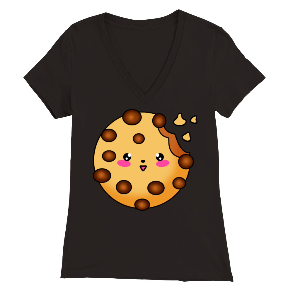 Cute yummy sweet Kawaii chocolate chip cookie Premium Womens V-Neck T-shirt