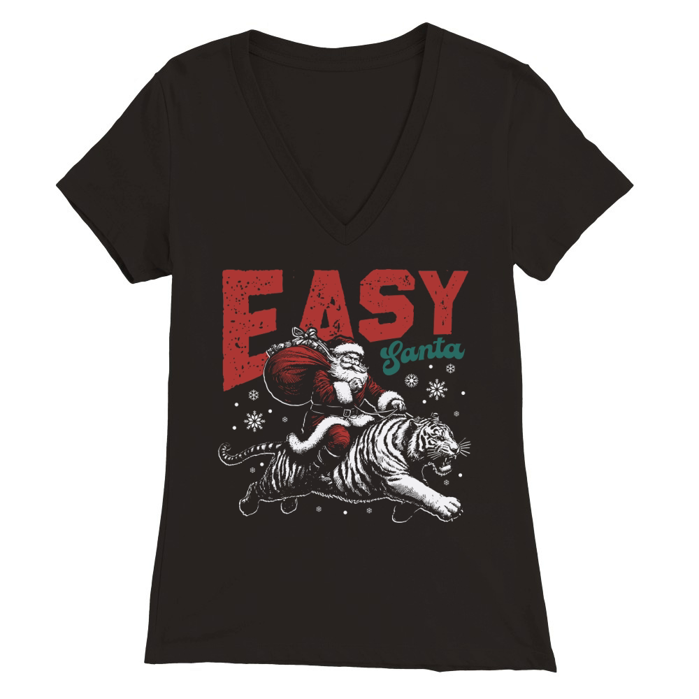 Easy Santa Riding Tiger D Color White Tiger Premium Womens V-Neck T-shirt