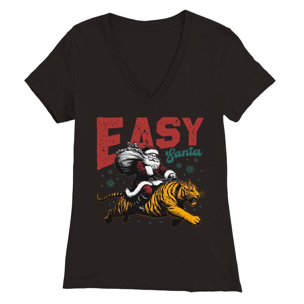 Easy Santa Riding Tiger L Color Premium Womens V-Neck T-shirt