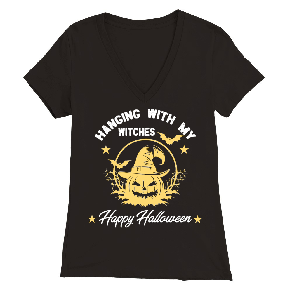 Happy Halloween hanging with my witches Premium Womens V-Neck T-shirt