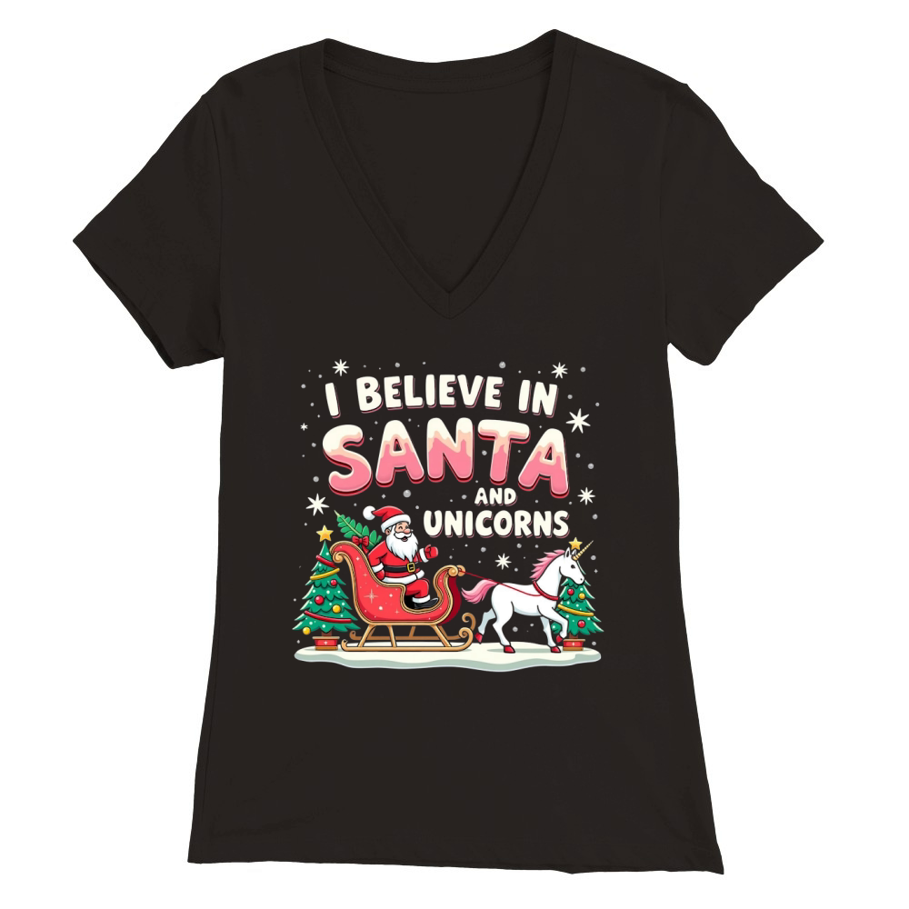 I Believe in santa and unicorns Premium Womens V-Neck T-shirt