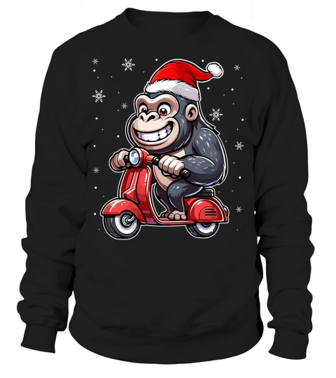 adorable gorilla Riding Scooter wearing santa hat 1 Sweatshirt Unisex