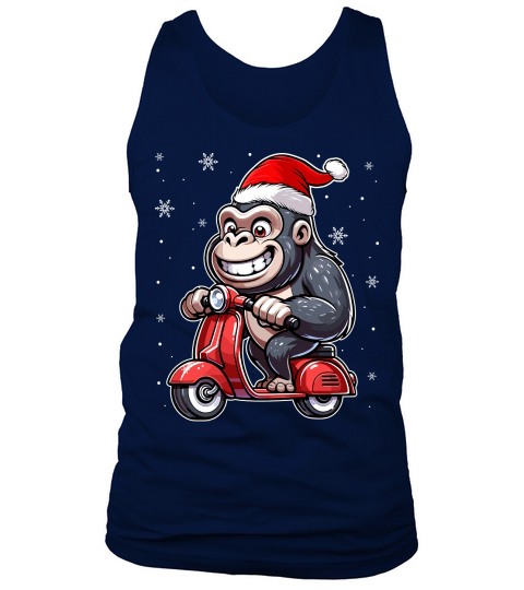 adorable gorilla Riding Scooter wearing santa hat 1 Tank Top Unisex
