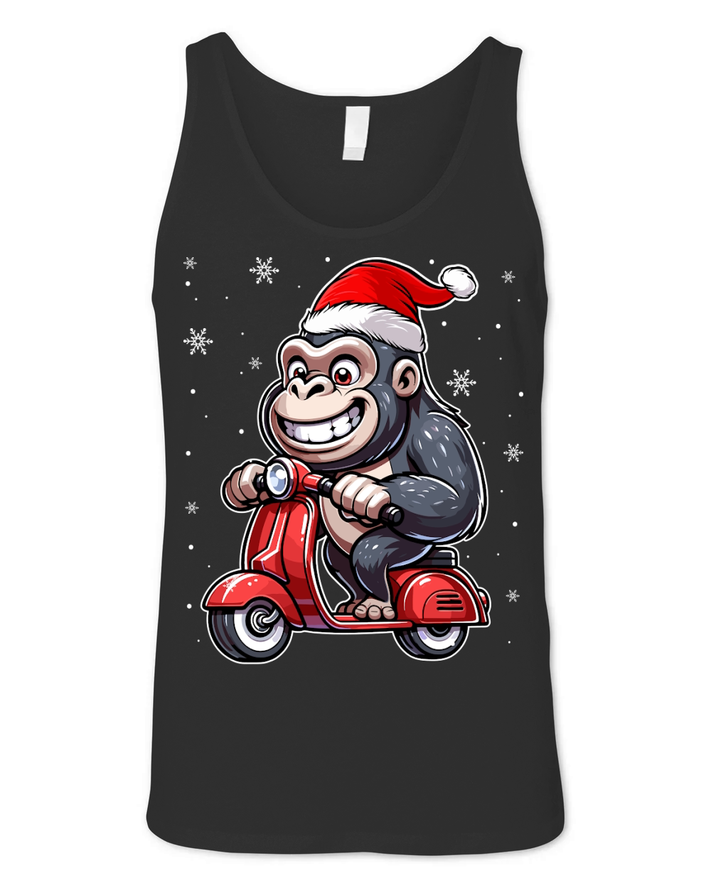 adorable gorilla Riding Scooter wearing santa hat 1 Unisex Jersey Tank