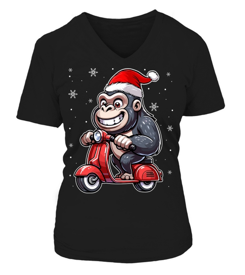 adorable gorilla Riding Scooter wearing santa hat 1 V-neck T-Shirt Woman
